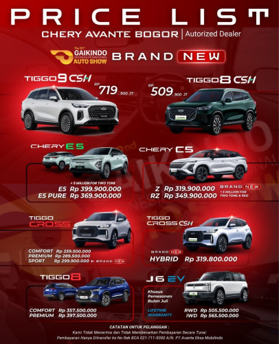 Pricelist Harga Chery majalaya 2025